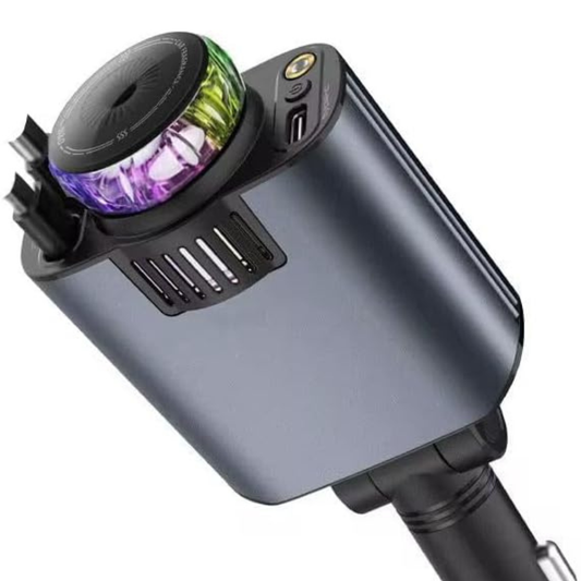 Car charger with retractable cables and built-in LED starlight